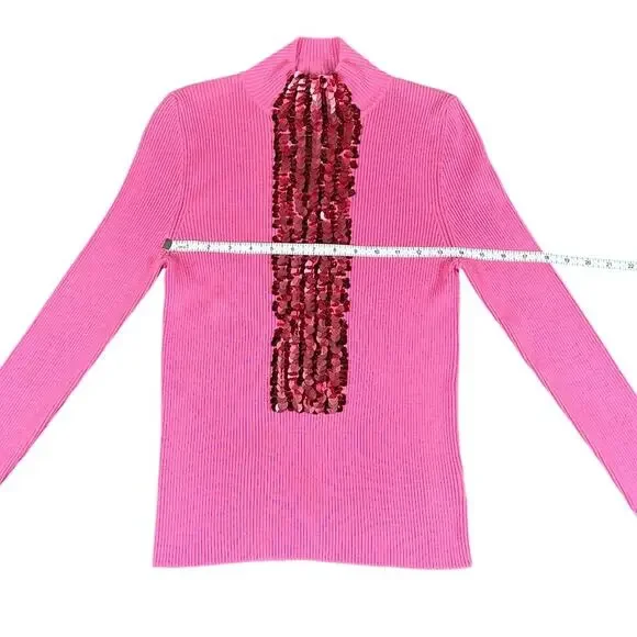 Delpozo Pink Merino Wool Sequin Sweater Size M NWT
